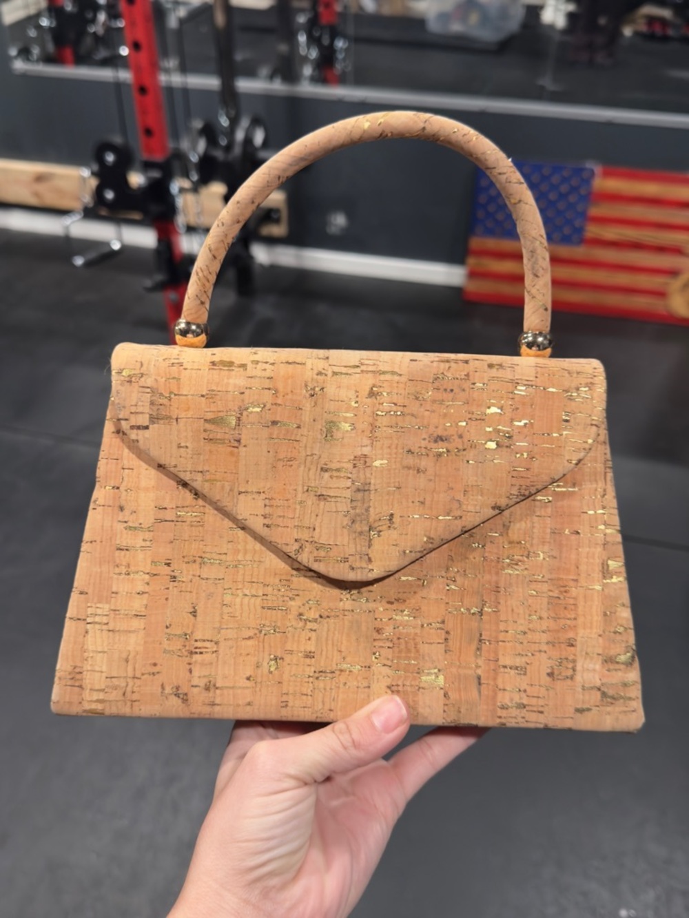 Cork Handbag with Gold Fleck Accent - Light Brown